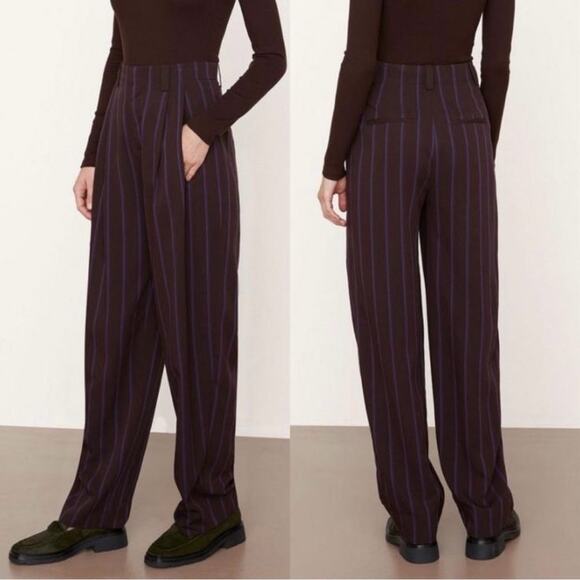 Vince Pleat-Front Wide-Leg Pants in Brown and Purple Stripes Size 14 - Picture 2 of 13